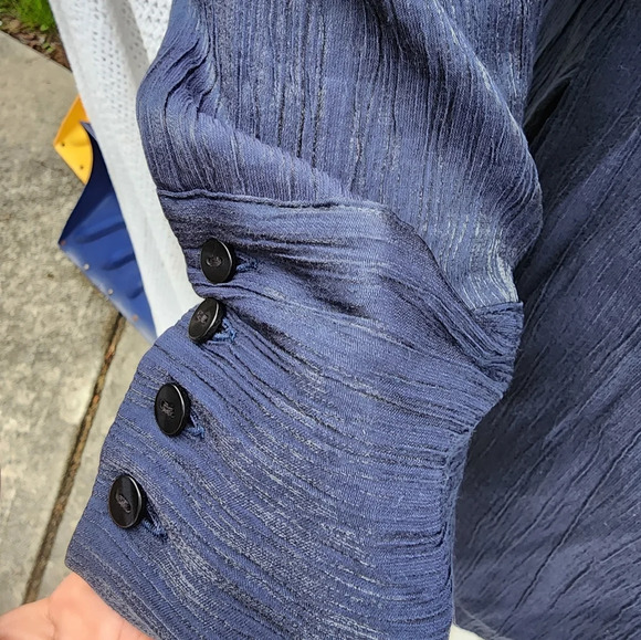 Zara Navy blue shimmery button down S - Picture 5 of 11